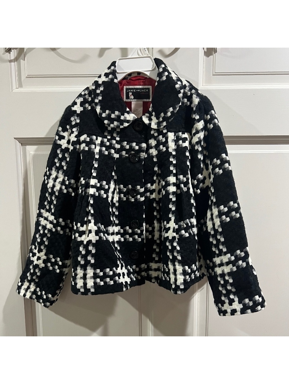 Janie and Jack Girls Black and White Plaid Acrylic Jacket Size 4-5